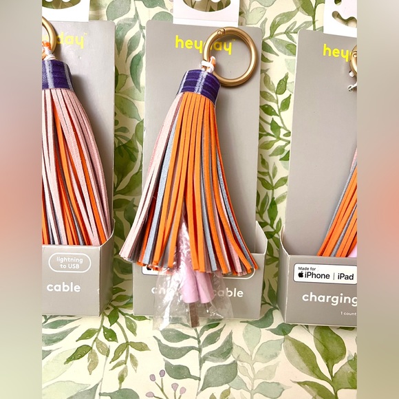 Lightning to USB Charging Cable Colorful Tassel Keychain for iPhone Orange Pink - Picture 1 of 4
